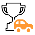 trophy outline with orange car