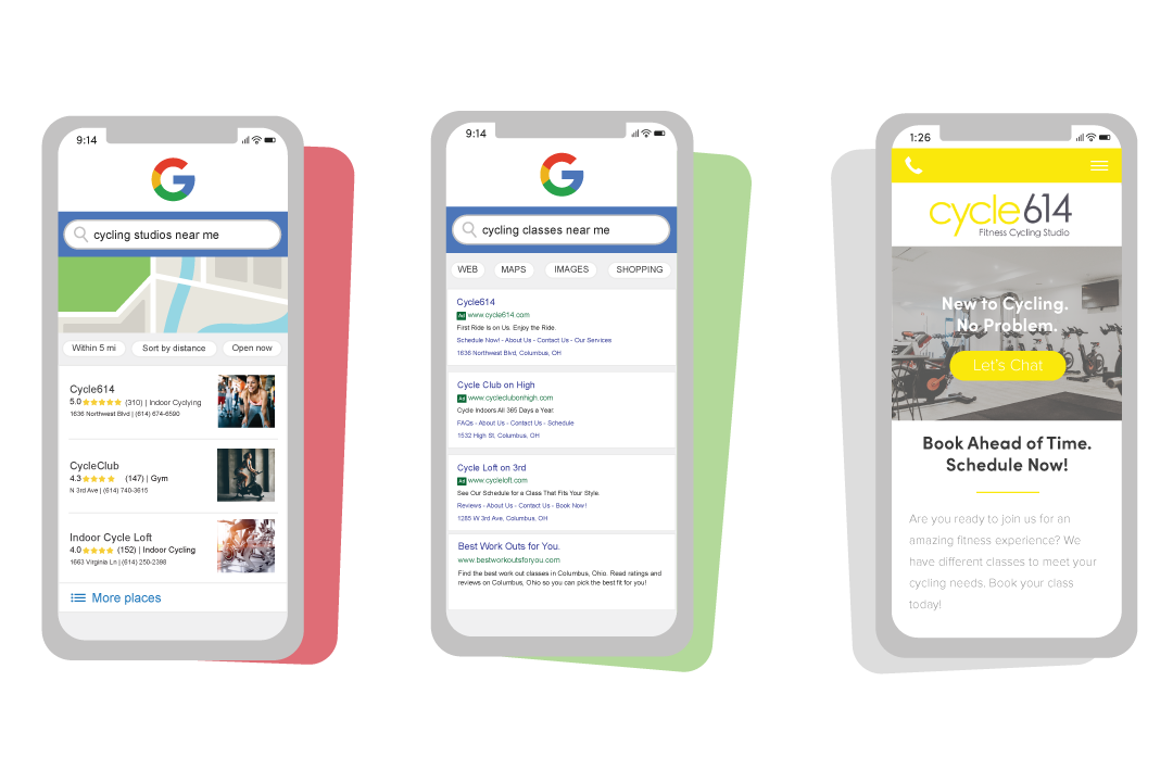 mobile devices showing reviews and searches on google