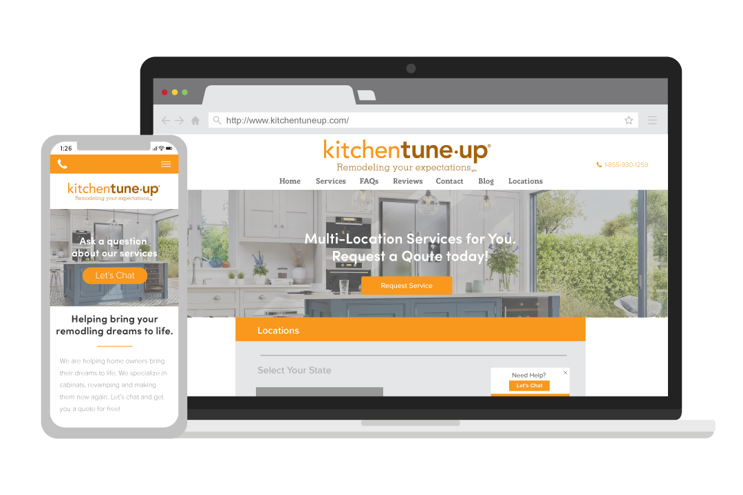 kitchen tune up website on desktop and phone