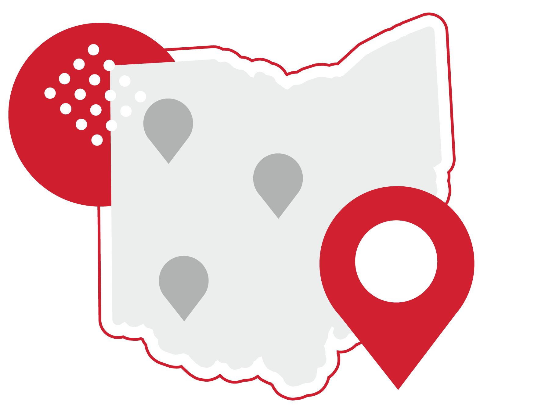 State of Ohio graphic with multiple locations marked